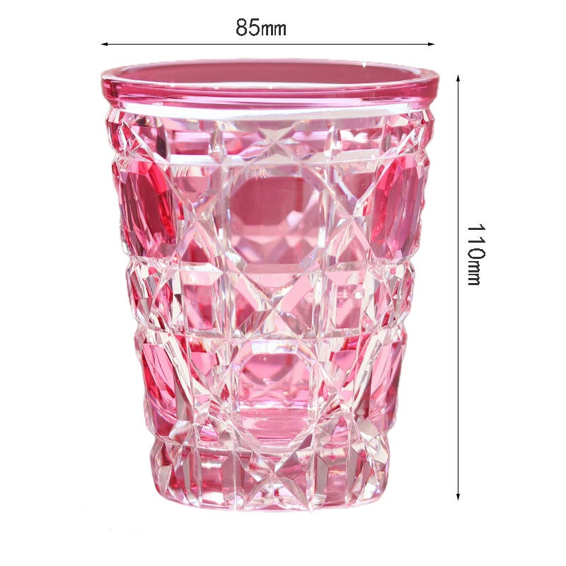 JP-045  New 260 ml Handcrafts Gold Pink Water Glass Edo Kiriko's Rattan Design Cocktail Whiskey Glass Tumbler
