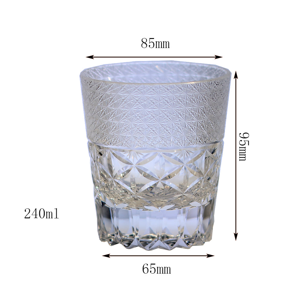 JP-125 240 ml Japanese Style Edo Kiriko K9 Crystal Whisky Glass Tumbler with Chrysanthemum Design