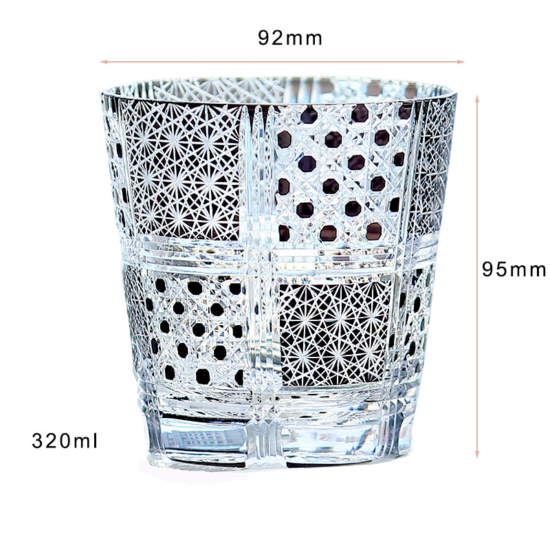 JP-008  320ml Hand Cut to Black Colored Whiskey Glass Tumbler Edo Kiriko Old Fashioned Glasses with Gift Box