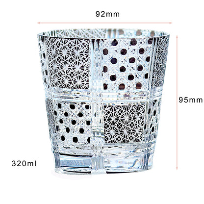 JP-008  320ml Hand Cut to Black Colored Whiskey Glass Tumbler Edo Kiriko Old Fashioned Glasses with Gift Box