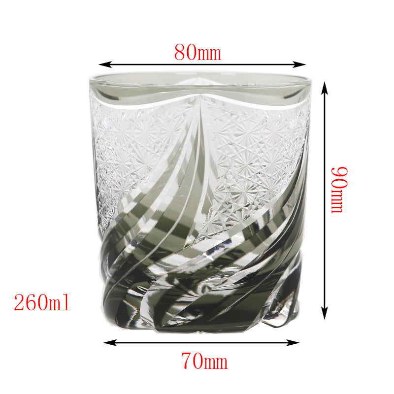 JP-139 9 oz Hand Cut to Clear Grey Crystal Glass Whiskey Tumbler Edo Kiriko Summer Old Fashioned Glasses Gift Box