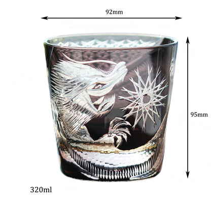 JP-134-2  Handcrafts 320mlBlackish Tinted Old Fashioned Glasses Edo Kiriko's Engraved Dragon Whiskey Glass In Gift Box
