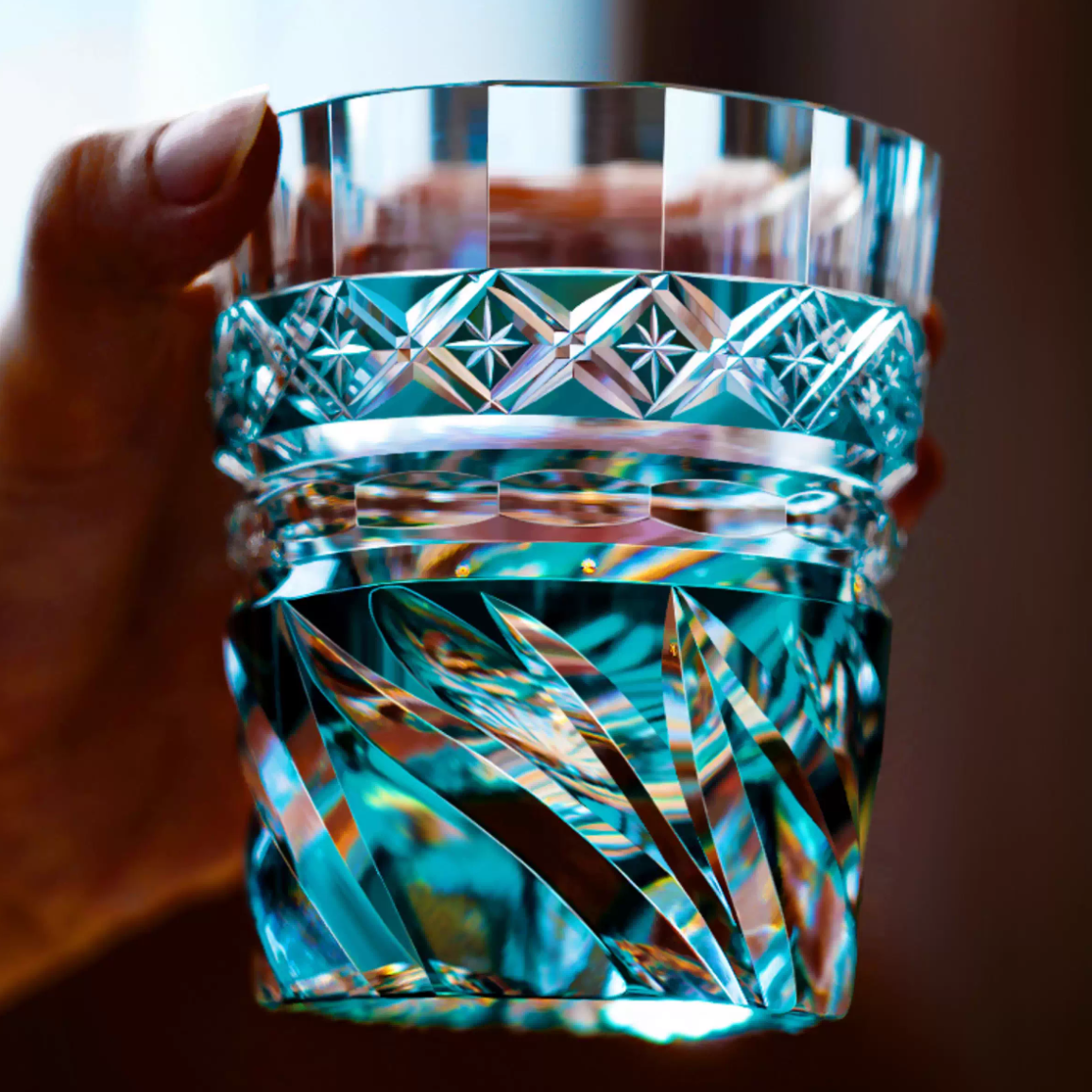 Windancer Sky Blue Handmade Whiskey Glass 8oz