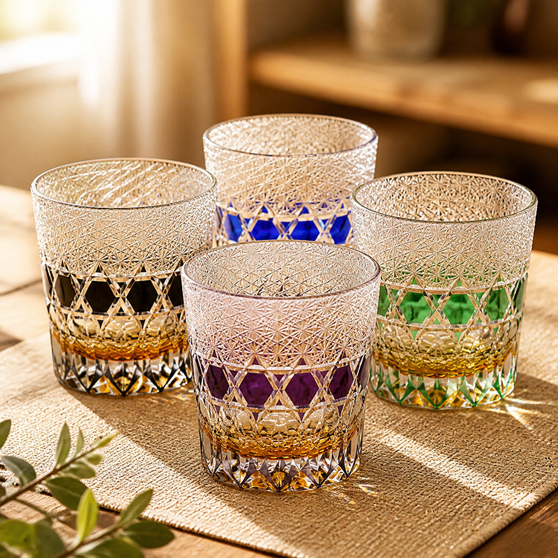 Edo Kiriko Diamond Lattice Whiskey Glass 320ml