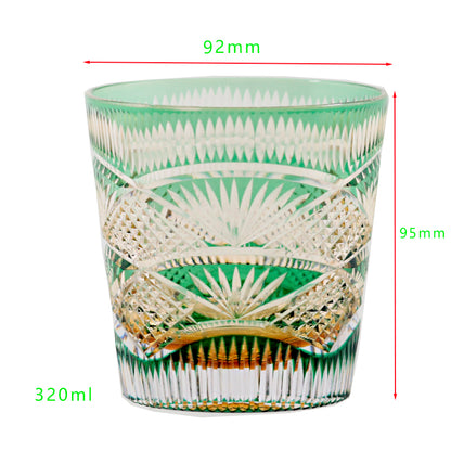 JP-141  32 cl hand cut to clear green japanese whiskey glasses masu edo kiriko colored water glasses tumbler engraved whiskey glass bar wine