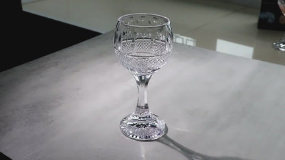 JP-092-3 Hand Cut  Lead Free Crystal Glass Wine Goblet Water Beverages Stem Glass With Hand Carved diamond, almond, filet, cord and pearl cuts