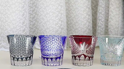 JP-017 220ml  Flared Shaped Hand Cut To Clear Table Tumbler Dark Blue Color Cased Glass Whiskey Tumblers Blue Edo Kiriko Cocktail glass