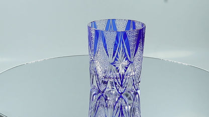 JP-118 240ml Luxury Edo Kiriko Cluster Stars Old Fashioned Glass Tumbler Cocktail Glass Hand Cut To Clear Blue Cased Crystal Glass Whiskey Tumblers Hand Cutting Cluster Stars And Chrysanthemum Mesh