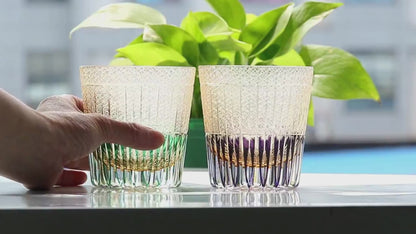 JP-130-3 Handmade Purple Crystal Whiskey Glass Tumbler Japanese Edo Kiriko Kaleidoscopic Old Fashioned Glass Large With Gift Box