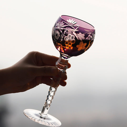 JP-099 240ml Handmade Purple Wine Glass Hock Water Glass Goblet Hand Cutting Grapes Deisgn