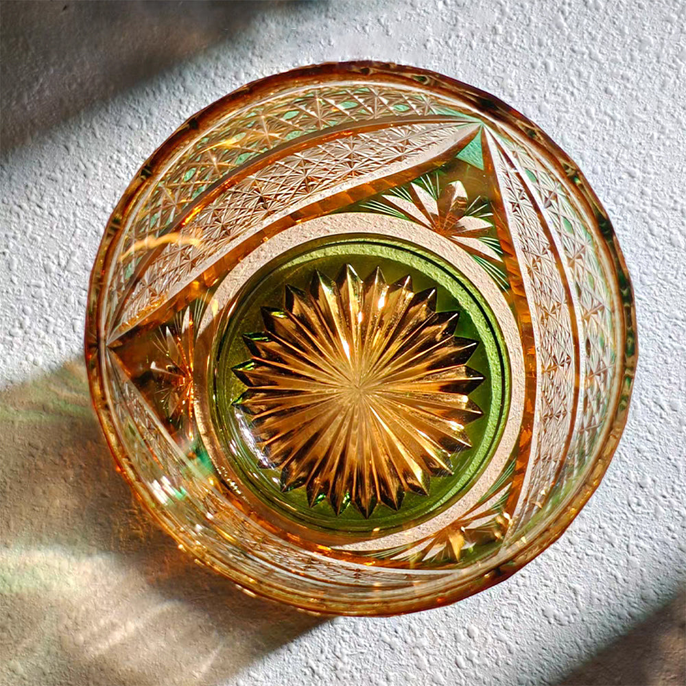 24% Lead Lotus Amber Edo Kiriko Whiskey Tumbler
