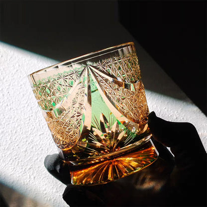 24% Lead Lotus Amber Edo Kiriko Whiskey Tumbler