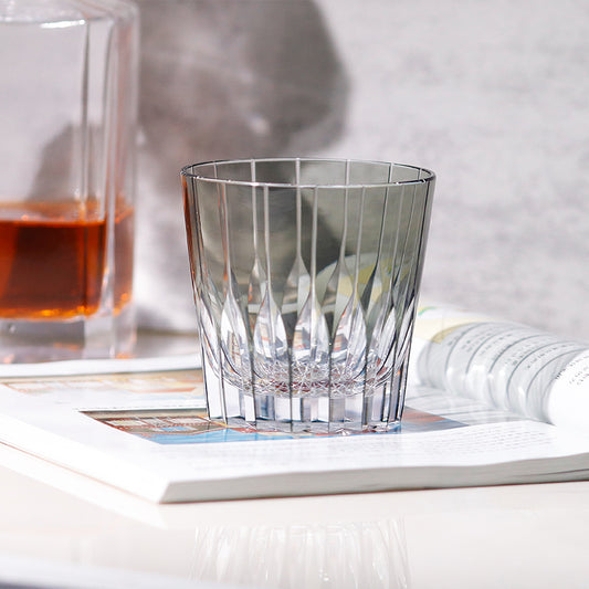 JP-050 32 cl Handblwon Grey Iced Rocks Whiskey Glass Tumblers---Hand engraved asterism Patterns