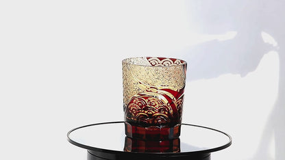 JP-041 250 ml Hand blown Black and Amber Color Tinted Glass Whiskey Tumbler With Hand Engraved Moon and Waves Design