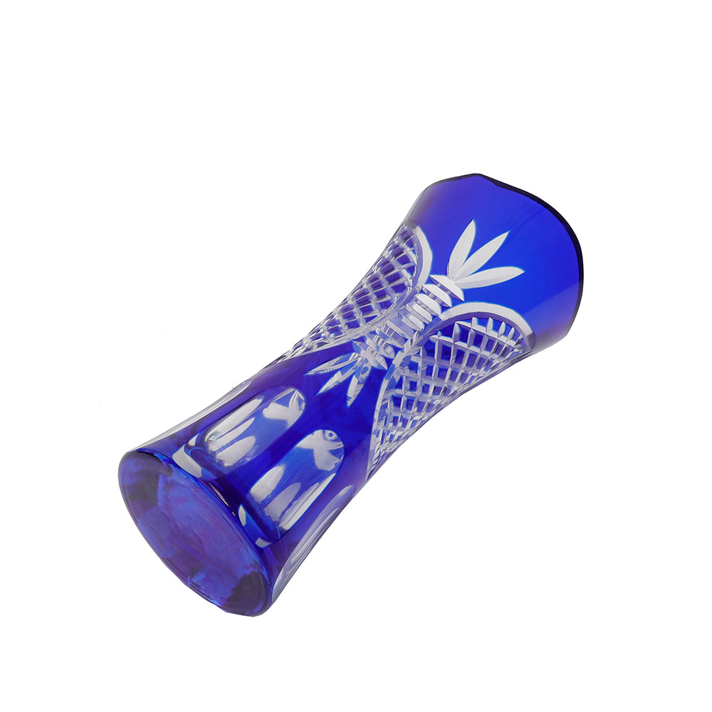 Middle size Height:175mm Hand engraved and blue colored glass flower vase with hand carved sunflower and butterfly design