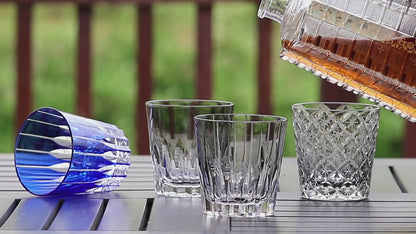 JP-051 32 cl Mouth Blown Smokey Grey Color Tinted Glass Water Whiskey Glass Tumblers---Hand engraved cross and stars