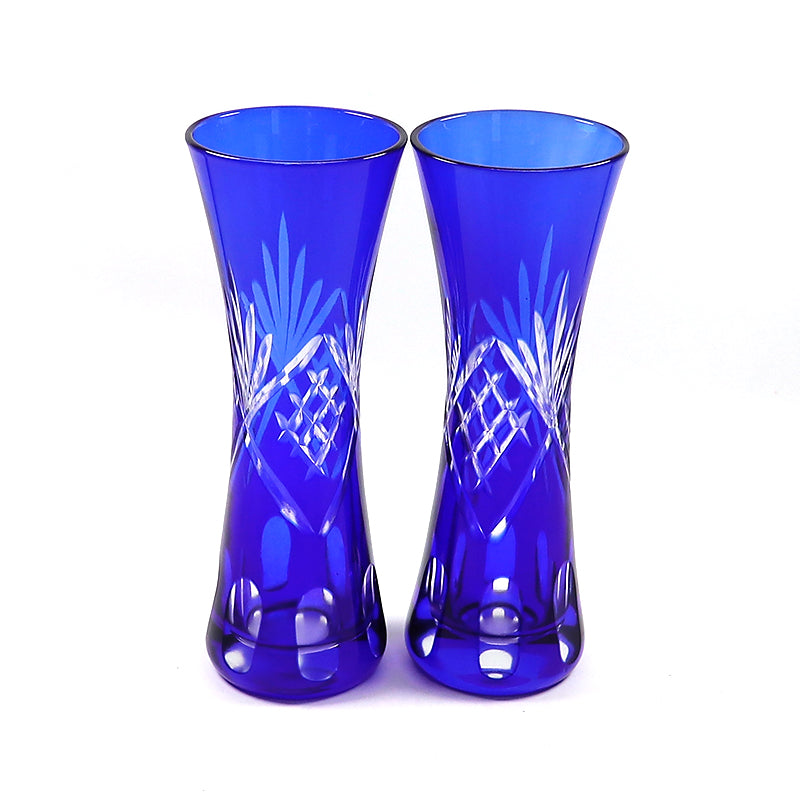 Small size Height:165mm Hand engraved and blue colored glass flower bud vase