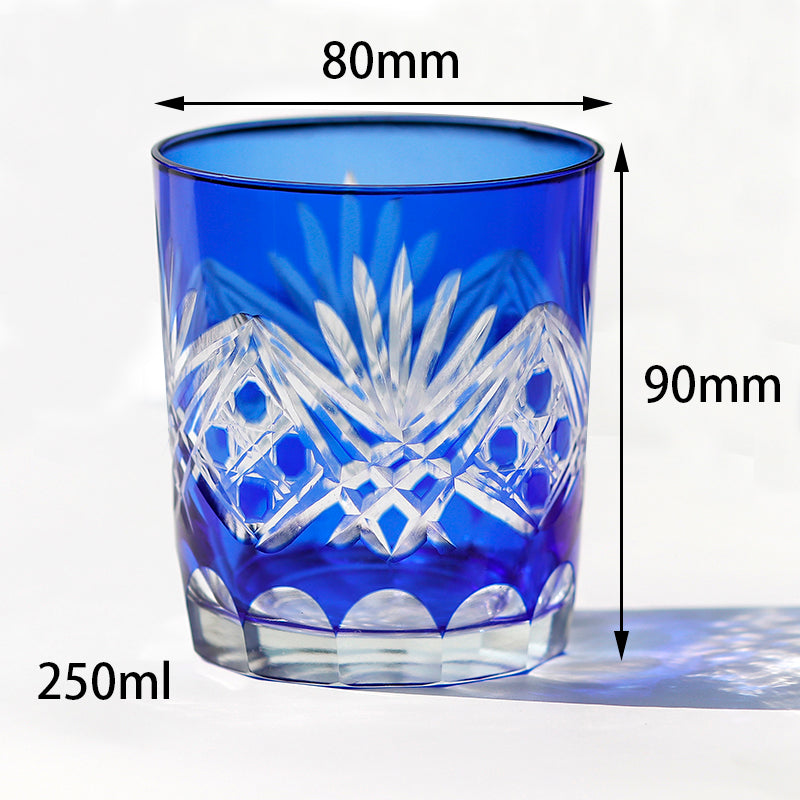 Normal Class- Set Of 4 Pieces Hand Cut To Clear Blue Colored Glass Cup –  JINZHI GLASS CRAFTS