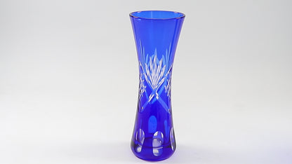 Small size Height:165mm Hand engraved and blue colored glass flower bud vase