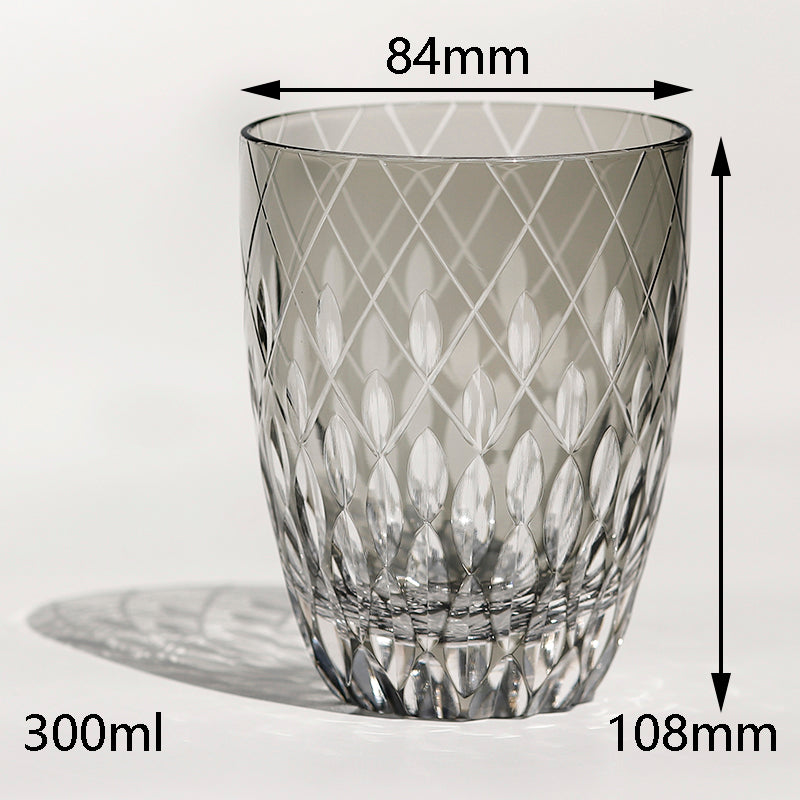 JP-062 30 cl Mouthblown Smokey Grey Highball Glass Tumblers With Hand Cut To Clear Cross & Raindrop Design