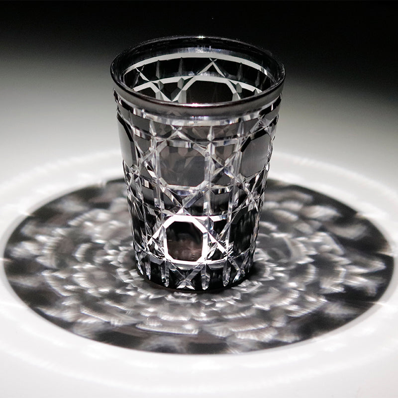 JP-045  Black overlaid Crystal Glass Highball Glass Tumblers With Engraved Diamond Pattern