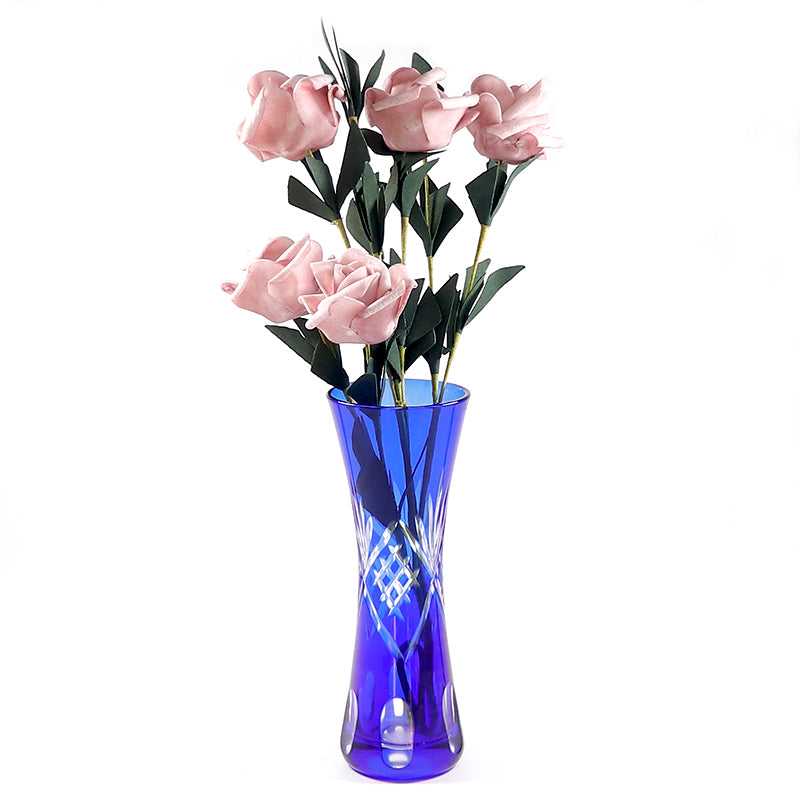 Small size Height:165mm Hand engraved and blue colored glass flower bud vase