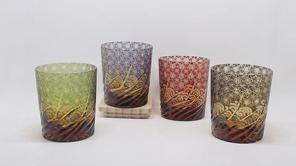 JP-040 240 ml Japanese Style Ruby Red Amber Whisky Glasses Edo Kiriko's Roaring Waves Design In Gift Box