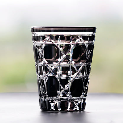 JP-045  Black overlaid Crystal Glass Highball Glass Tumblers With Engraved Diamond Pattern