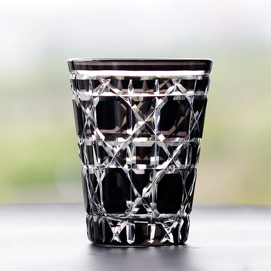 JP-045  Black overlaid Crystal Glass Highball Glass Tumblers With Engraved Diamond Pattern