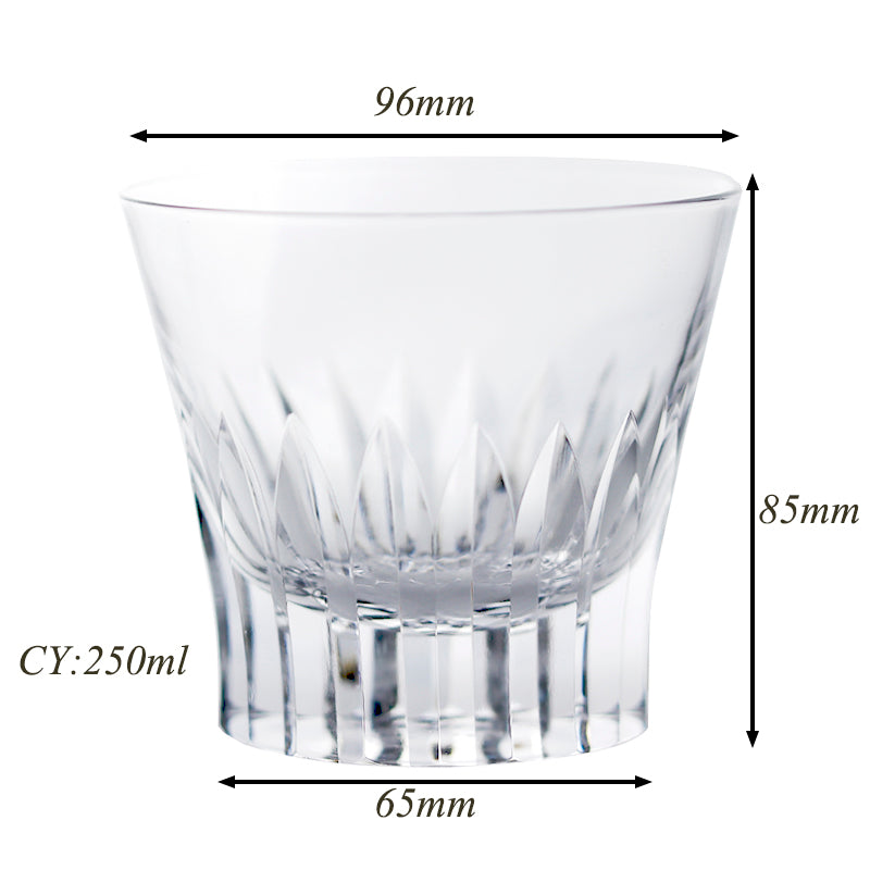 JP-068--#2 250 ml Sparkling Hand cut jeweled crown pattern Lead Free Crystal Rocks Glass Barware