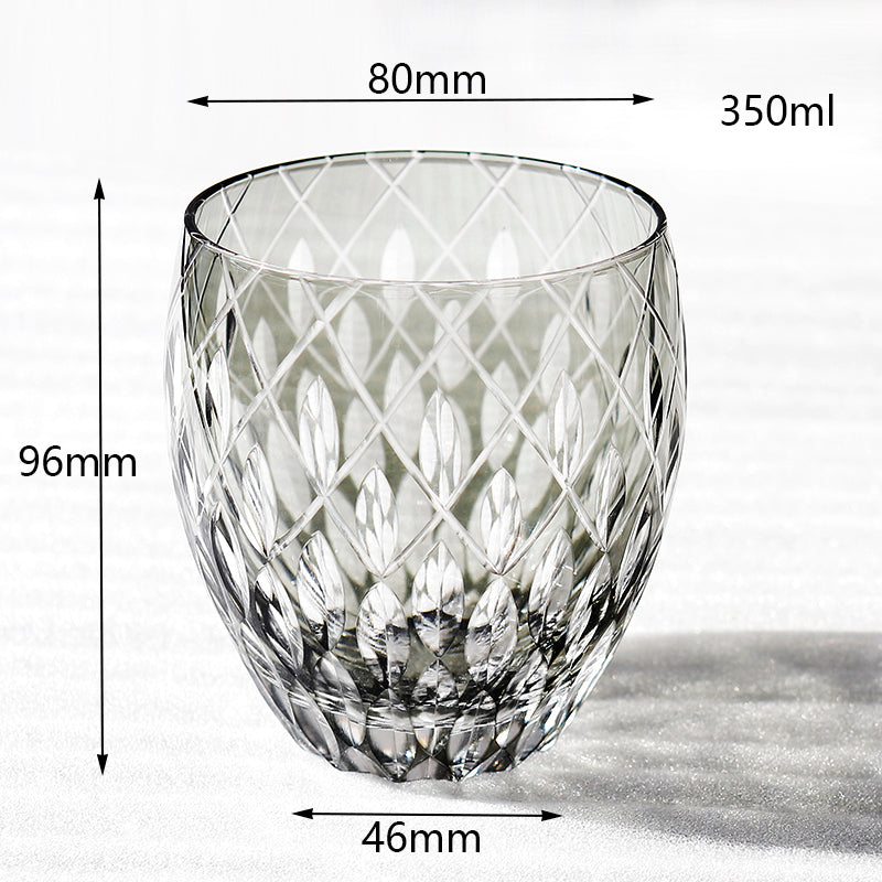JP-063  Hand Cutting Japanese Style Whiskey Glass Tumblers With Hand Carved Crown Jewel Design