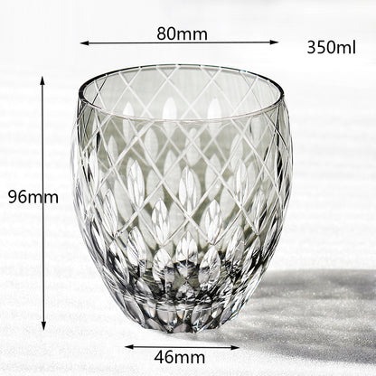 JP-063  Hand Cutting Japanese Style Whiskey Glass Tumblers With Hand Carved Crown Jewel Design