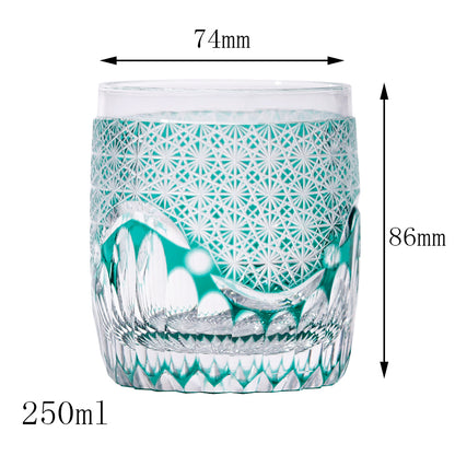 JP-059 250ml Roundish Japanese Style Hand cut and green cased glass whiskey tumblers Edo Kiriko's corydalis design