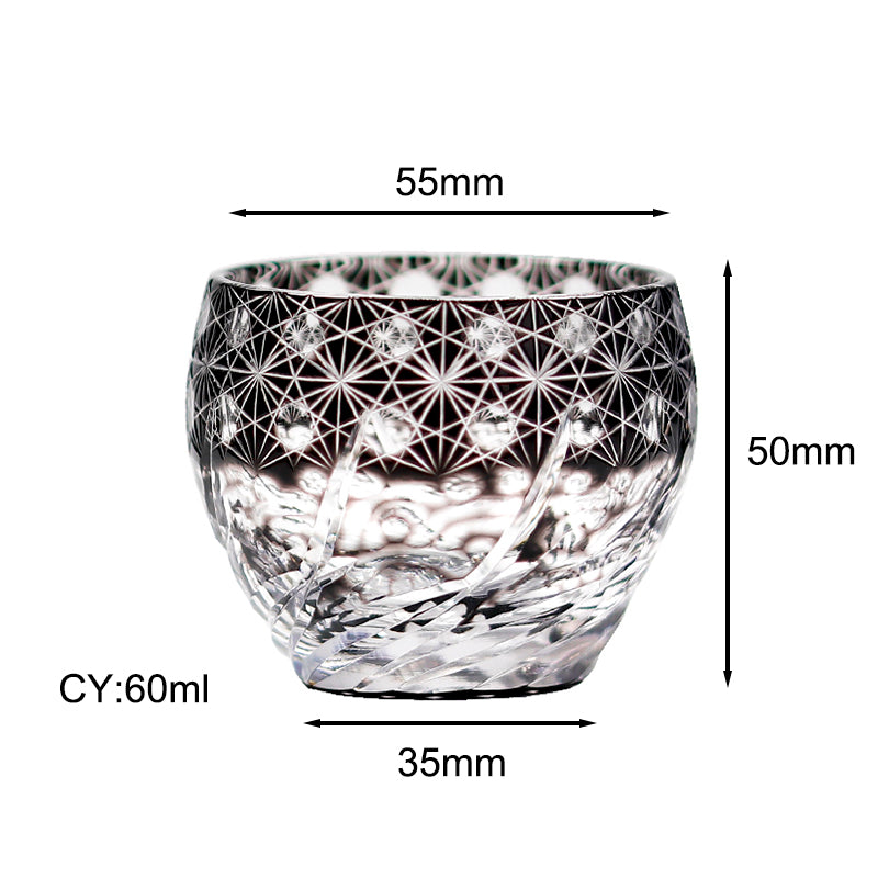 JP-040  60 ML Japanese Style Multi-Colored Min Shot Glass Sake Cup Edo Kiriko's Roaring Waves Design