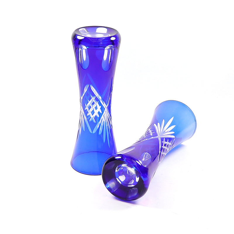 Small size Height:165mm Hand engraved and blue colored glass flower bud vase