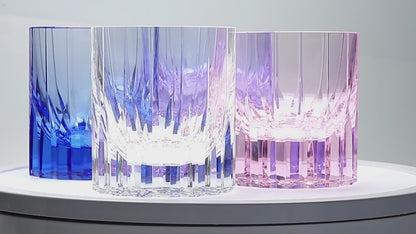 JP-091  200 ml  Heavy and Thick Bottom Blue K9 Crystal Glass Tumblers---Hand engraved asterism Patterns