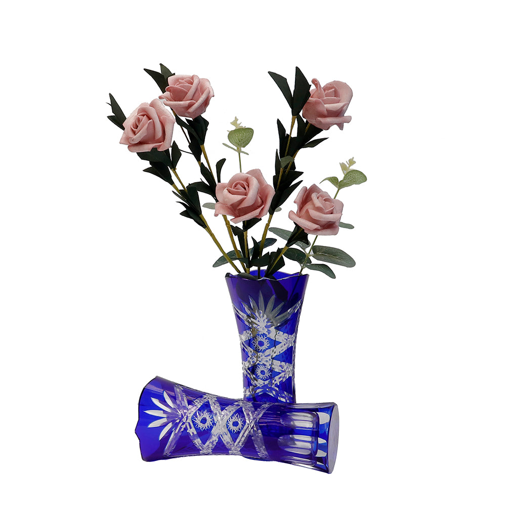 Middle size Height:175mm Hand engraved and blue colored glass flower vase with hand carved sunflower and butterfly design
