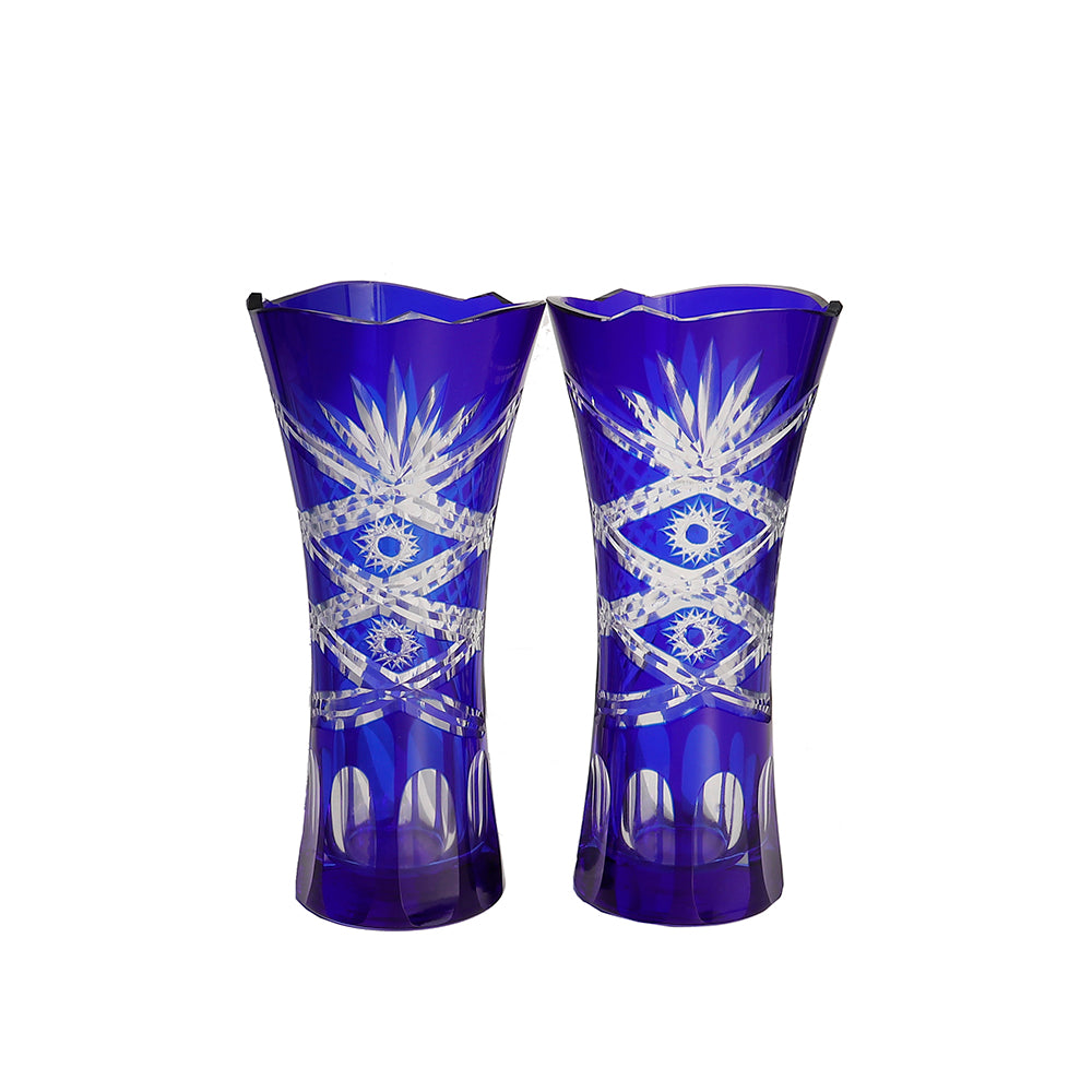 Middle size Height:175mm Hand engraved and blue colored glass flower vase with hand carved sunflower and butterfly design