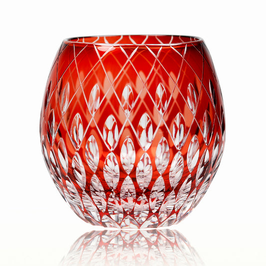 JP-061 330 ml Handmade Red Colored whisky glass tumbler with traditional handicraft cutting Raindrop design