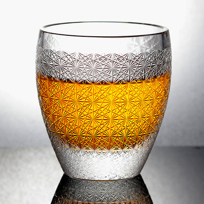 JP-088 Hand Cut Clear K9 Crystal Whiskey Rock Glasses Edo Kiriko Chrysanthemum 9oz 1PC