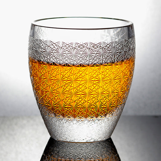 JP-088 Hand Cut Clear K9 Crystal Whiskey Rock Glasses Edo Kiriko Chrysanthemum 9oz 1PC