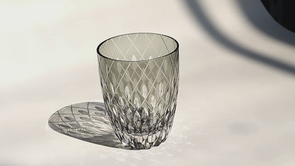 JP-062 30 cl Mouthblown Smokey Grey Highball Glass Tumblers With Hand Cut To Clear Cross & Raindrop Design
