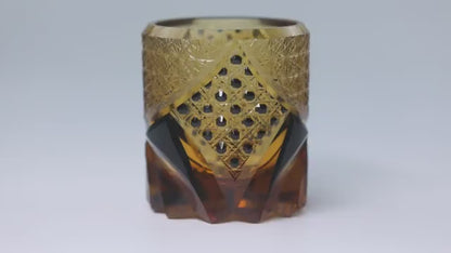 JP-016 Japanese Style Edo Kiriko Handcrafted Dark Knight Black Amber Whisky Glass With Gift Box