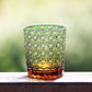 JP-022  Green and amber color cased Glass Whiskey Tumblers with classic Japanesque Hand cut design