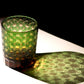 JP-022  Green and amber color cased Glass Whiskey Tumblers with classic Japanesque Hand cut design