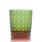 JP-022  Green and amber color cased Glass Whiskey Tumblers with classic Japanesque Hand cut design
