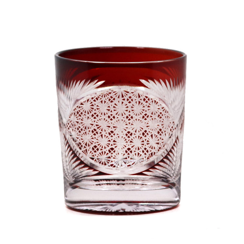 Hand Cut Edo Kiriko Wings Design Whiskey Glass 9oz Clear Red
