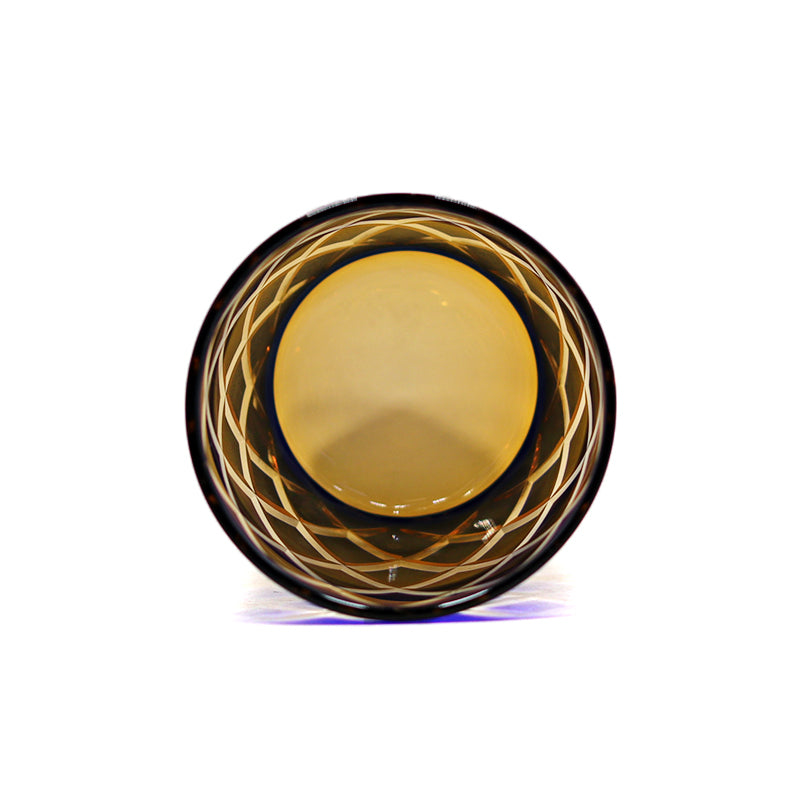 JP-026 25 cl Handmade Black and Amber Overlaid Glass Whiskey Tumbler With Hand Engraved Diamond Crossing Pattern