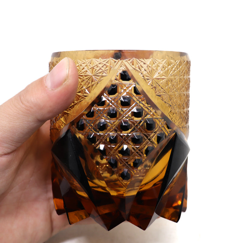 JP-016 Japanese Style Edo Kiriko Handcrafted Dark Knight Black Amber Whisky Glass With Gift Box