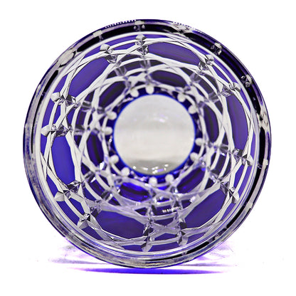 JP-045 Blue and Clear overlaid Crystal Glass Highball Glass Tumblers---Hand engraved big diamond Patterns